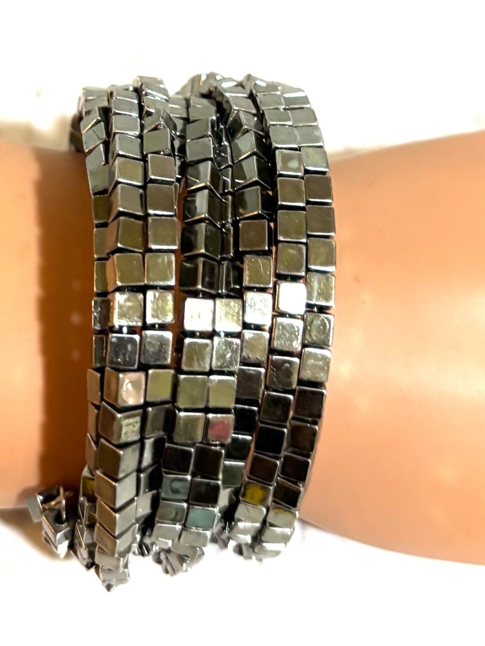 Hematite Tile Wrap Bracelet - Gunmetal Gray